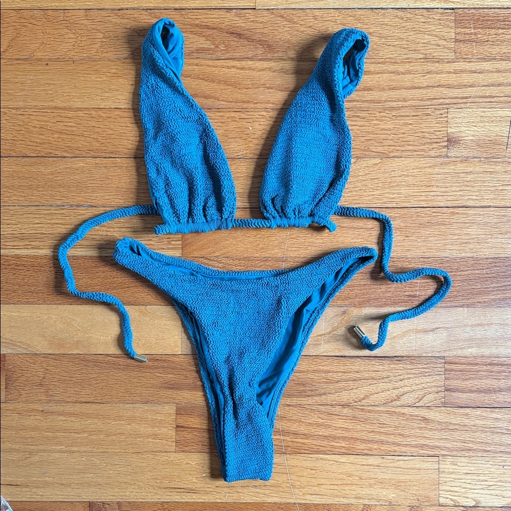 Monday Swimwear Palm Springs Top Tamarama Bottom Ocean Green Crinkle